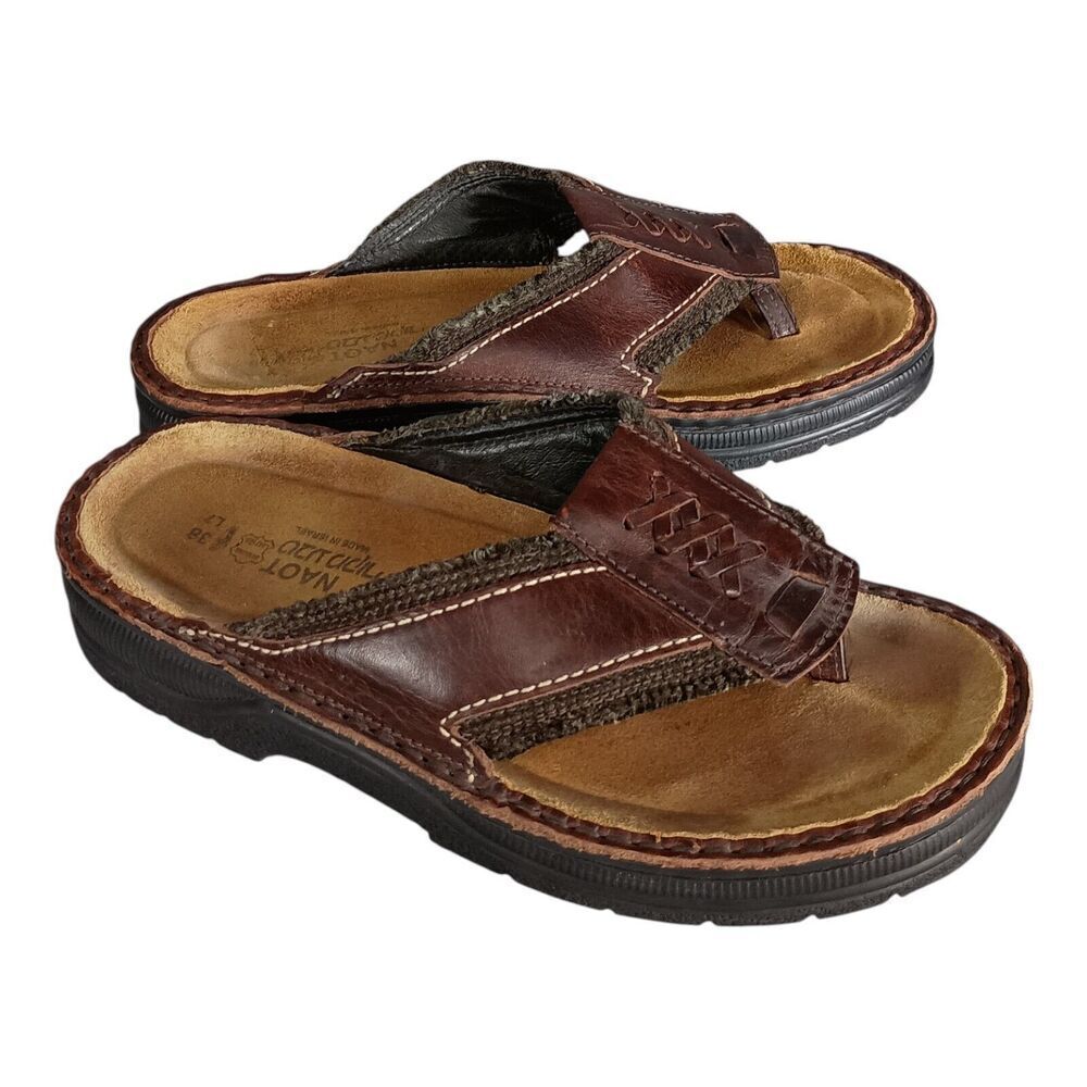 Naot Thong Sandals Brown Leather Women's 38/US 7